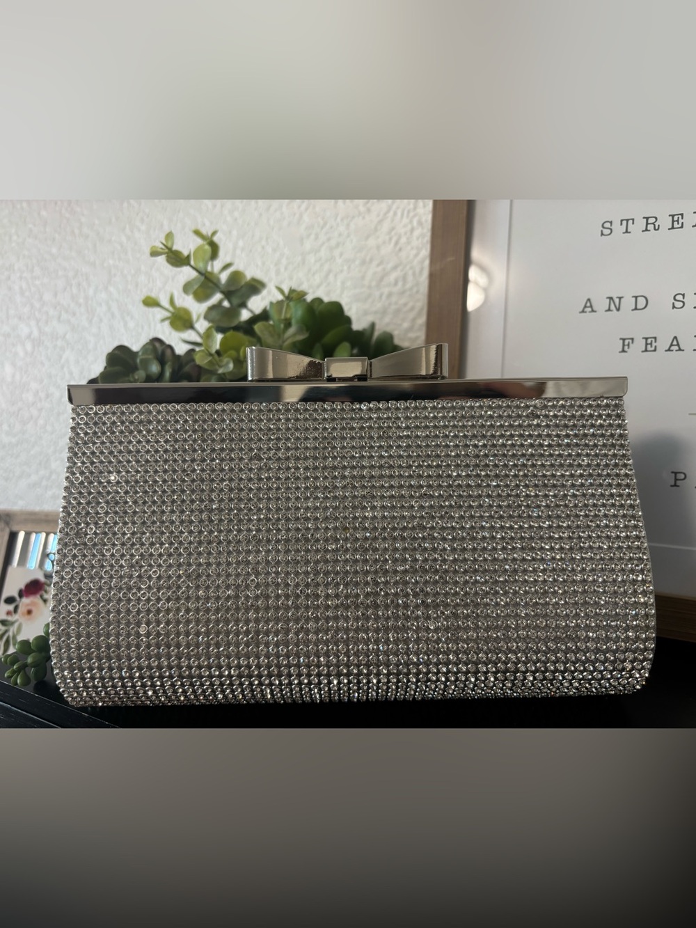 Silver Rhinestone & Bow Evening Clutch